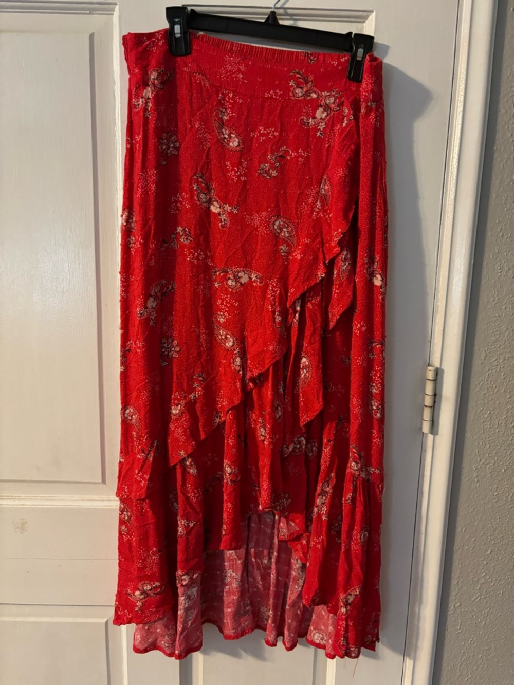torrid Red Paisley Ruffle High-Low Maxi Skirt